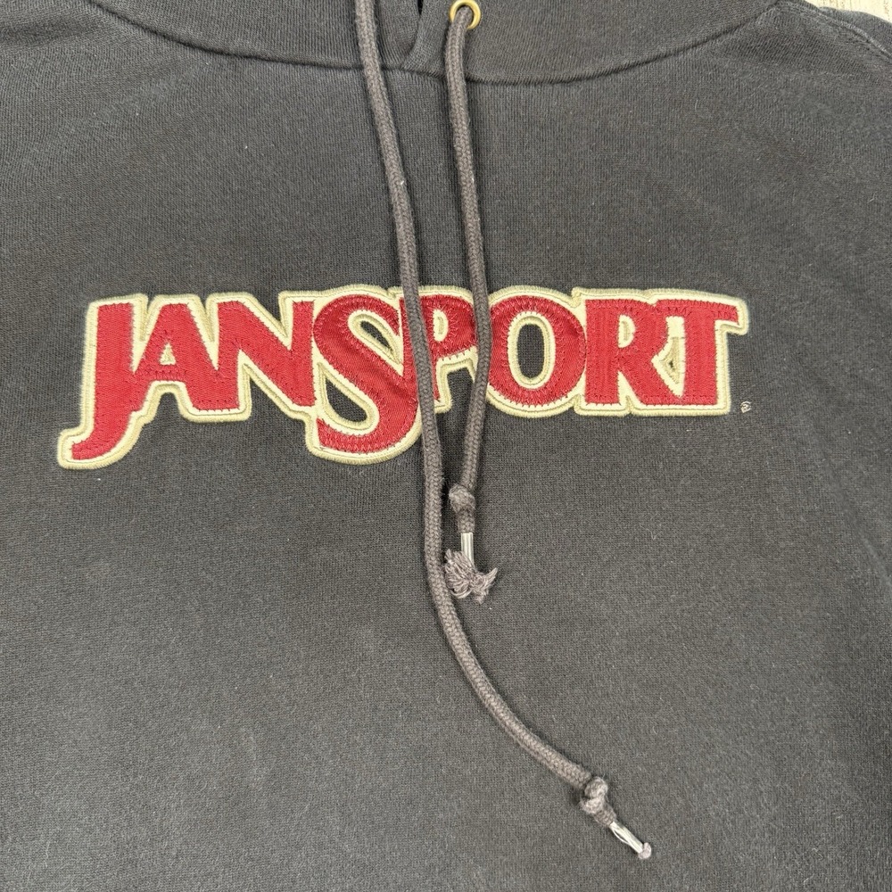 VTG Jansport Black Hoodie Embroidered Spellout Sz‎ L Blokecore - Picture 4 of 7